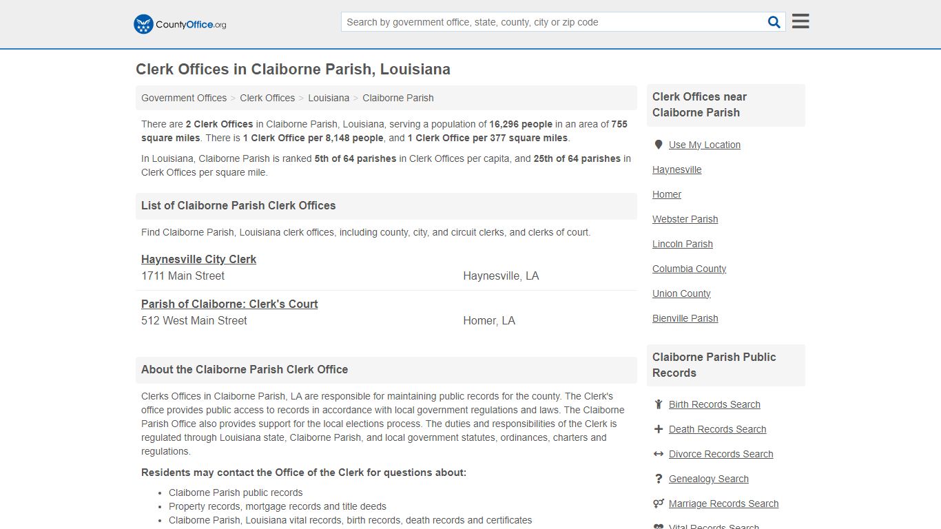 Clerk Offices - Claiborne Parish, LA (County & Court Records)